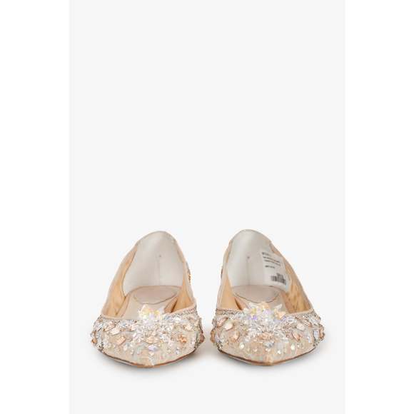 Rene Caovilla Beige Crystal Embellished 'Cinderella' Pointed Toe Flats Size 35 - Picture 3 of 3